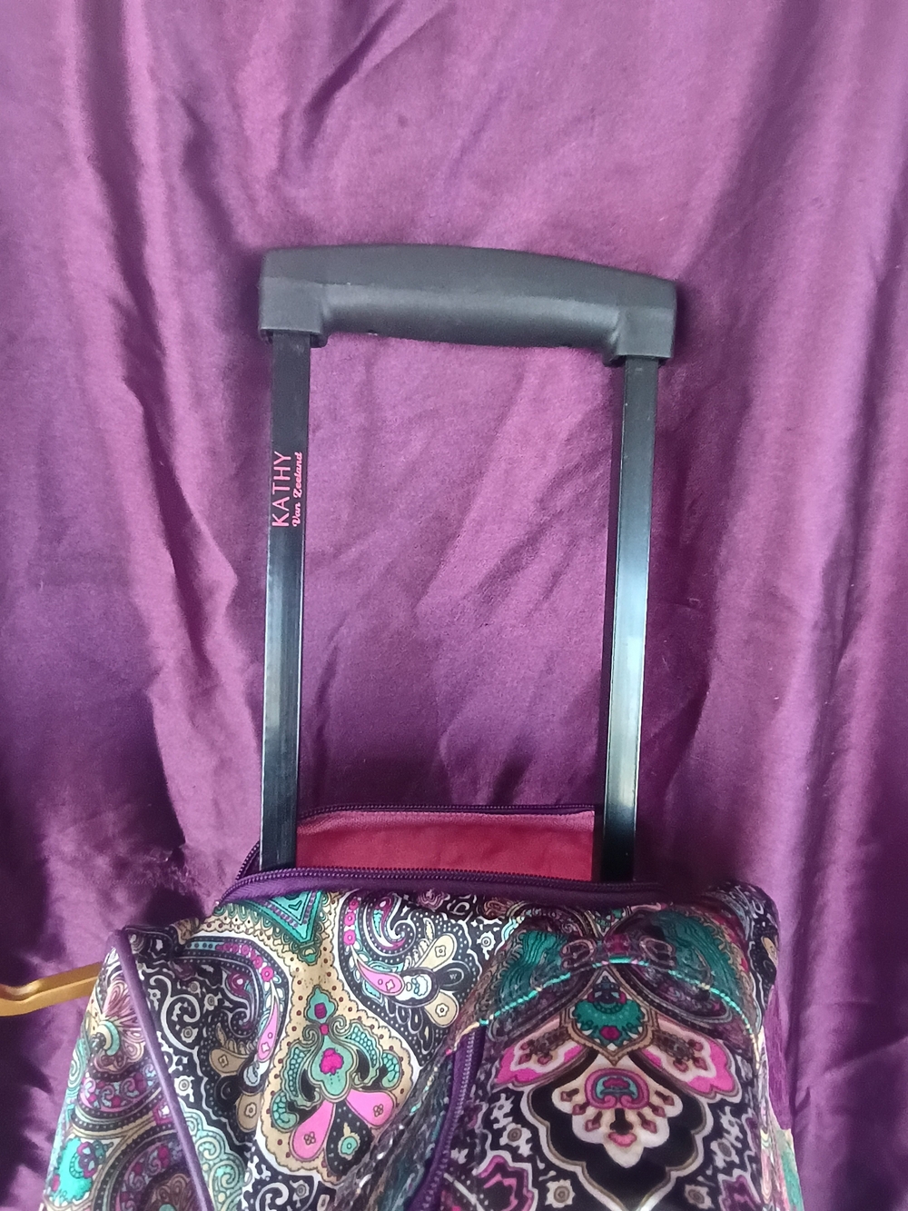 Kathy Van Zeeland Purple Paisley & Teal Roller Travel Tote💜🩵💜🩵 - Picture 10 of 15
